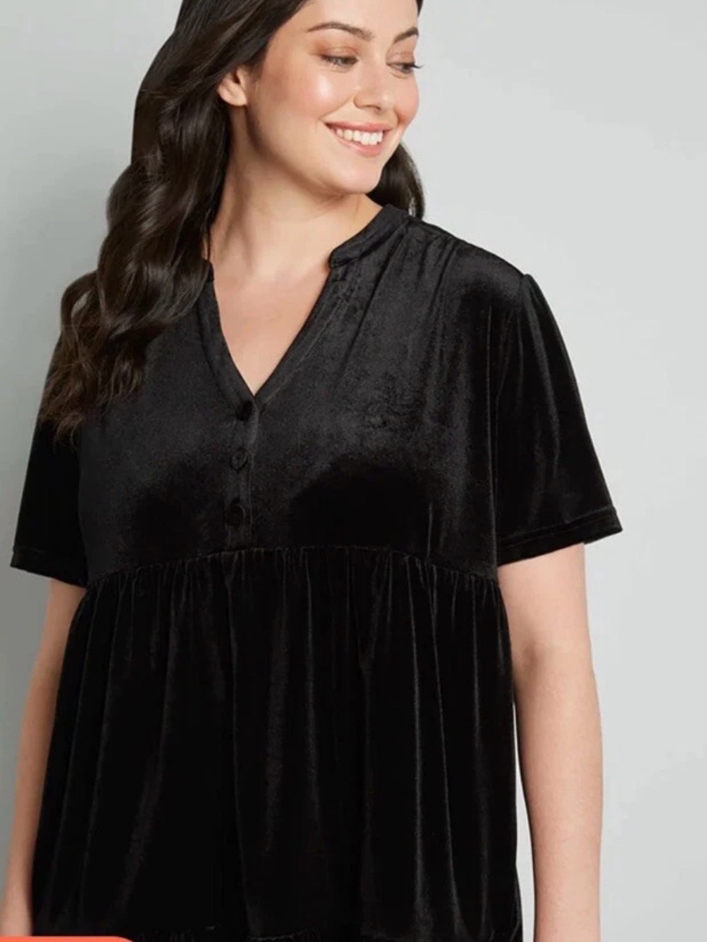 ModCloth Babydoll Short Velvet Tiered Dress in Black - Picture 2 of 8